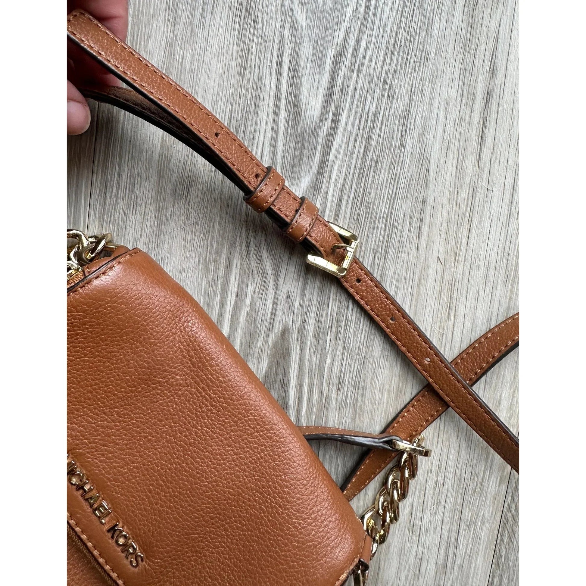Michael Kors Chestnut Leather Crossbody Bag w Top Flap Pocket - A+ Stuff