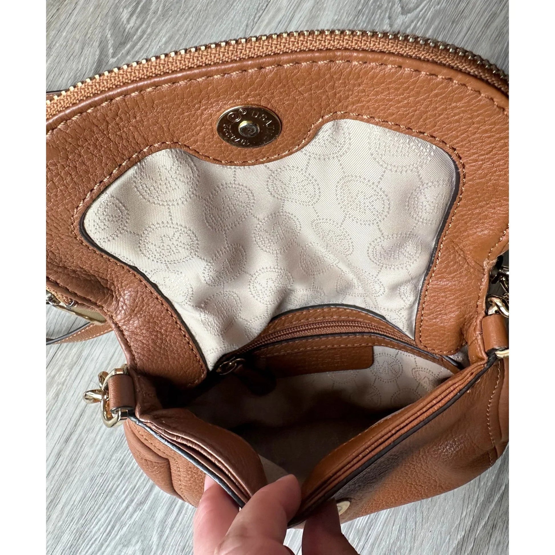 Michael Kors Chestnut Leather Crossbody Bag w Top Flap Pocket - A+ Stuff