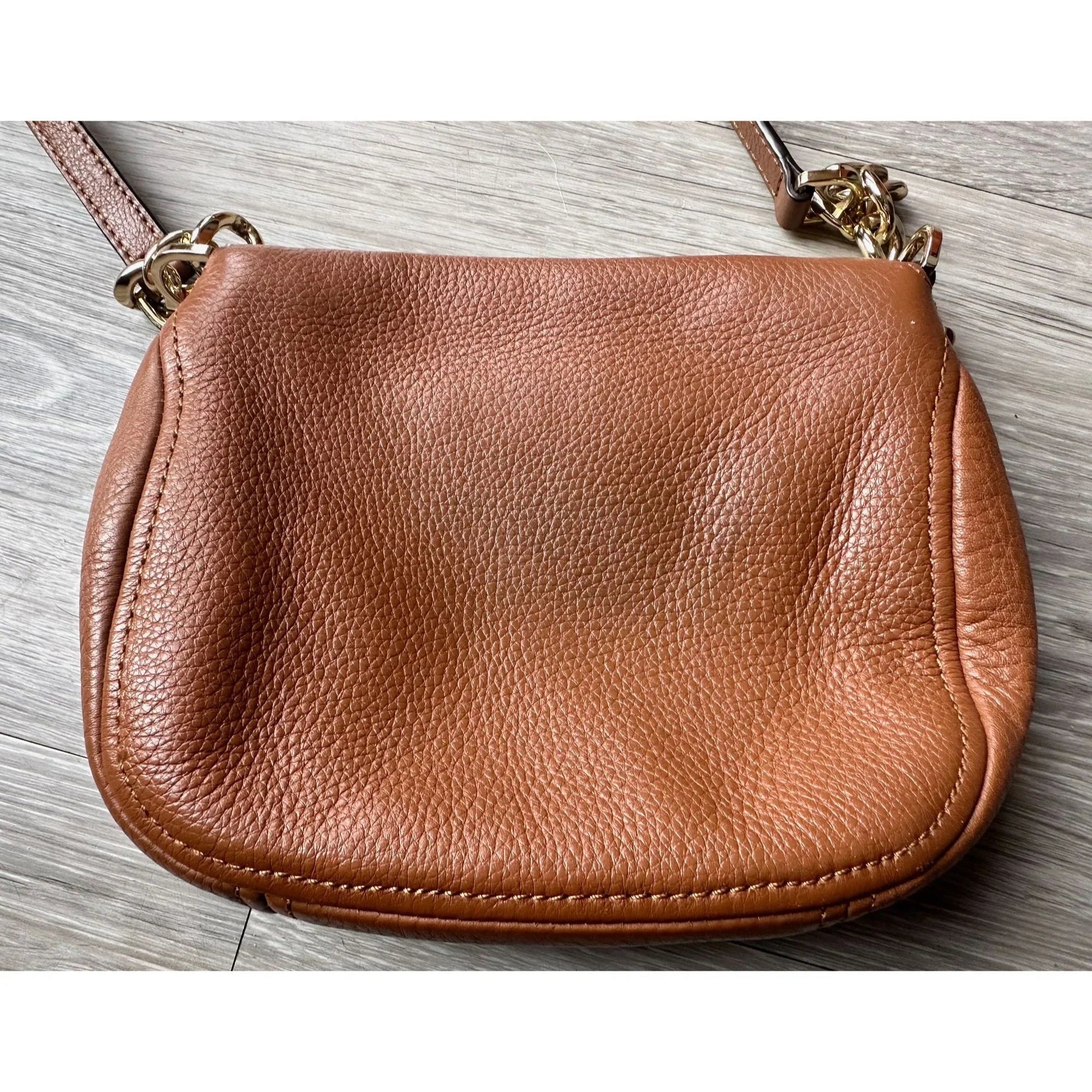 Michael Kors Chestnut Leather Crossbody Bag w Top Flap Pocket - A+ Stuff