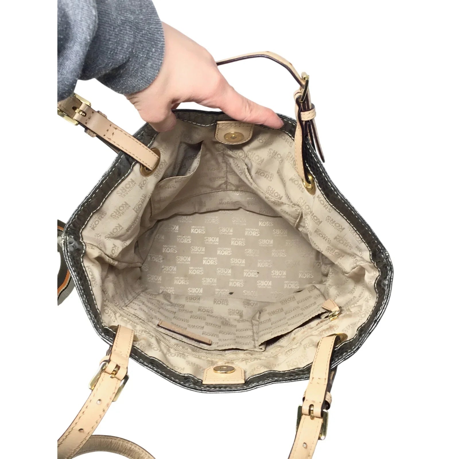 Michael Kors Jet Set Gray Leather Python Embossed Tote Bag - Michael Kors - Shoulder Bag - A+ Stuff