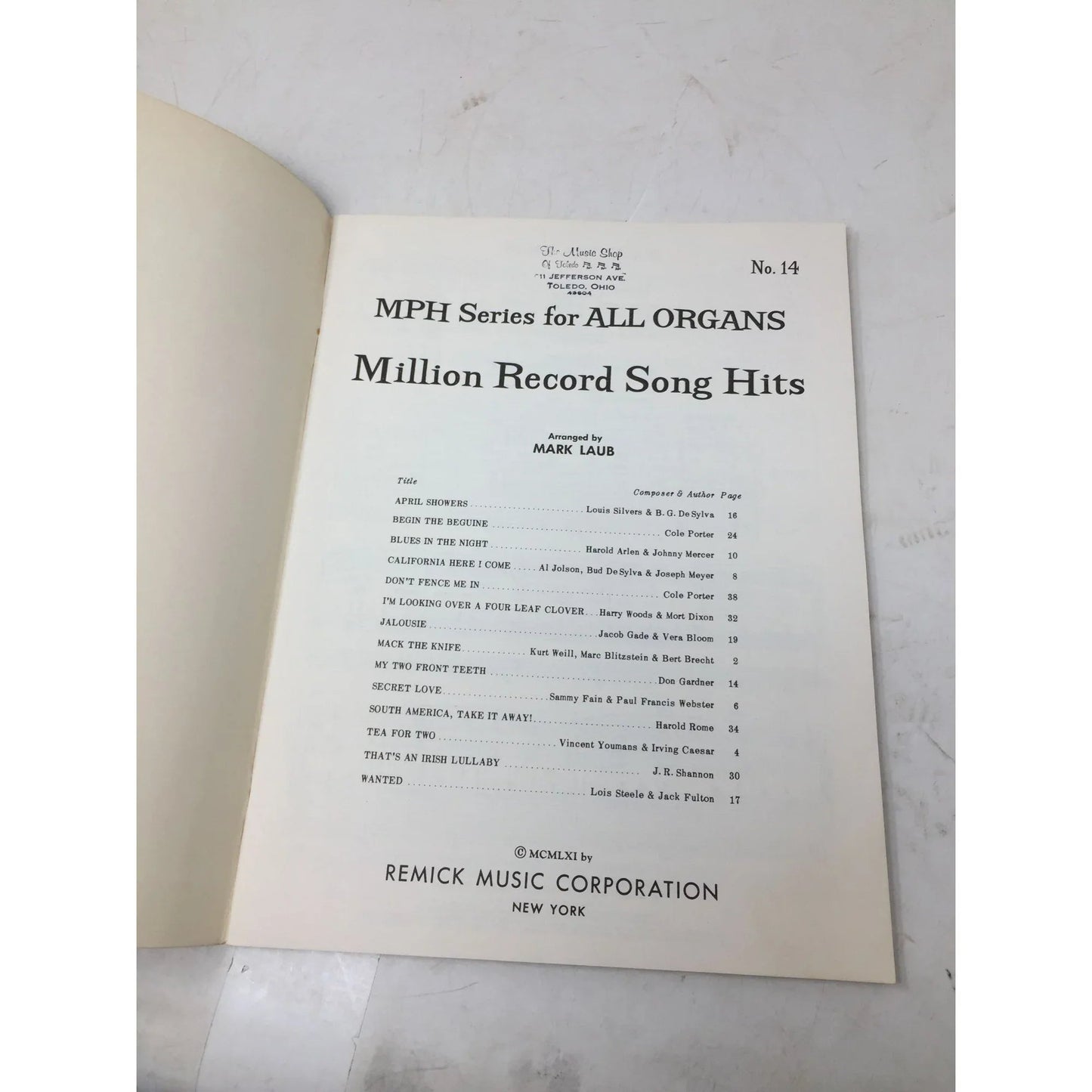 Million Record Song Hits MPH Series for All Organs No. 14 - A+ Stuff - Sheet Music - A+ Stuff