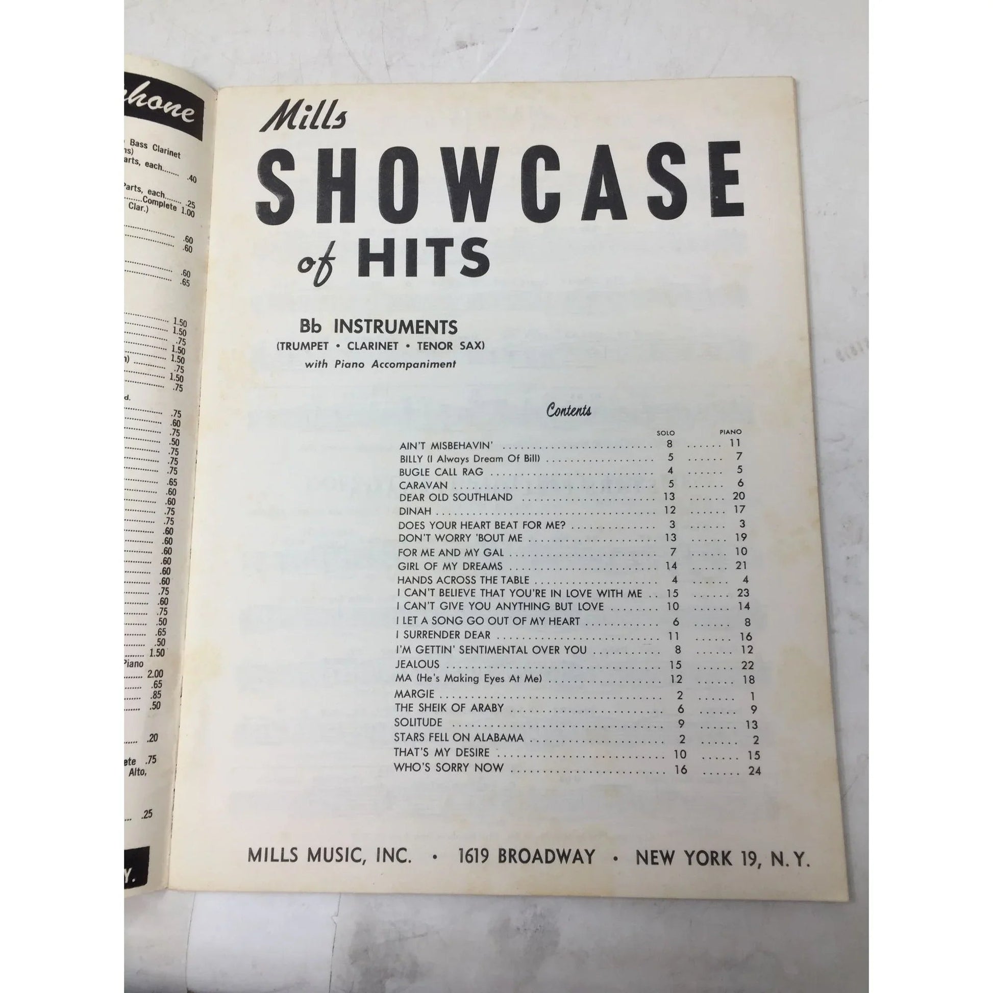 Mills Showcase of Hits Vintage Sheet Music Book - A+ Stuff - SHEET MUSIC - A+ Stuff