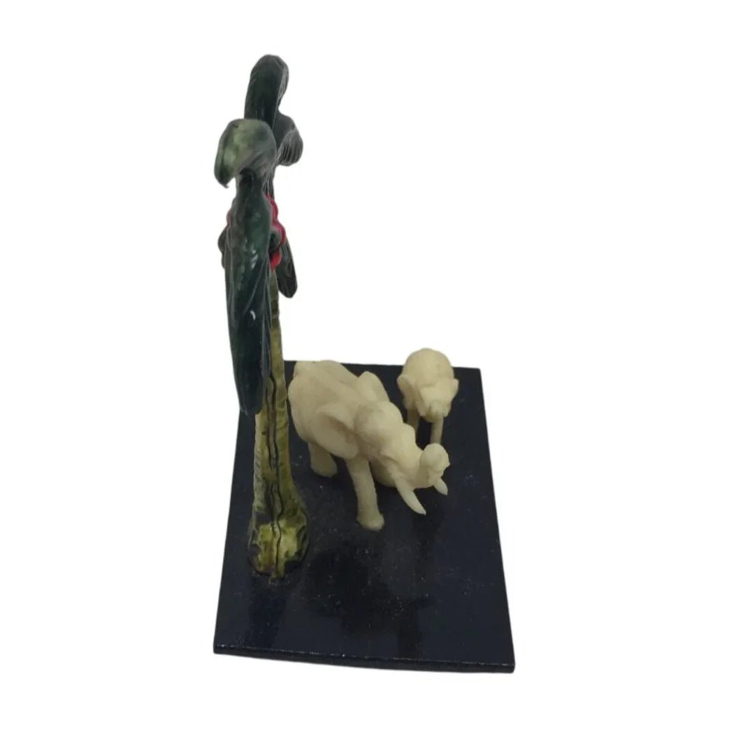 Miniature Carved Stone Elephants with Palm Tree Figurine - A+ Stuff - Figurines - A+ Stuff