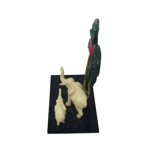 Miniature Carved Stone Elephants with Palm Tree Figurine - A+ Stuff - Figurines - A+ Stuff