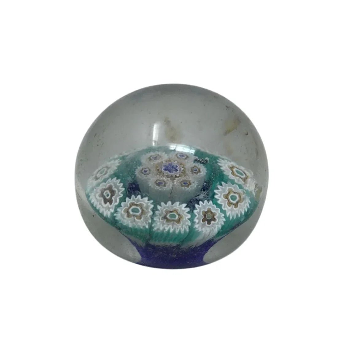 Miniature Clear Glass Paperweight with Blue and White Floral Flower Pattern inside - A+ Stuff - Office Supplies - A+ Stuff