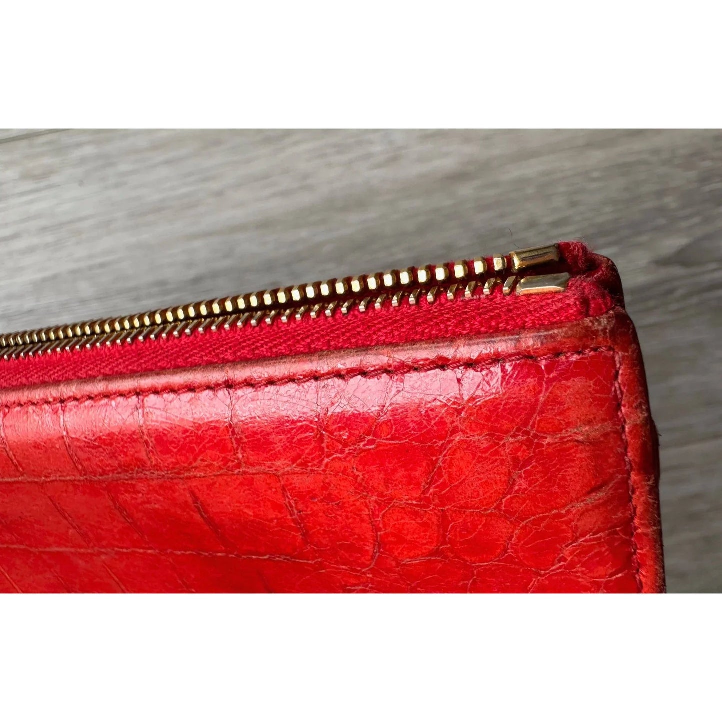 Miu Miu Red Croc Embossed Leather Zip Around Wallet with Original Box - Miu Miu - Designer wallet - A+ Stuff