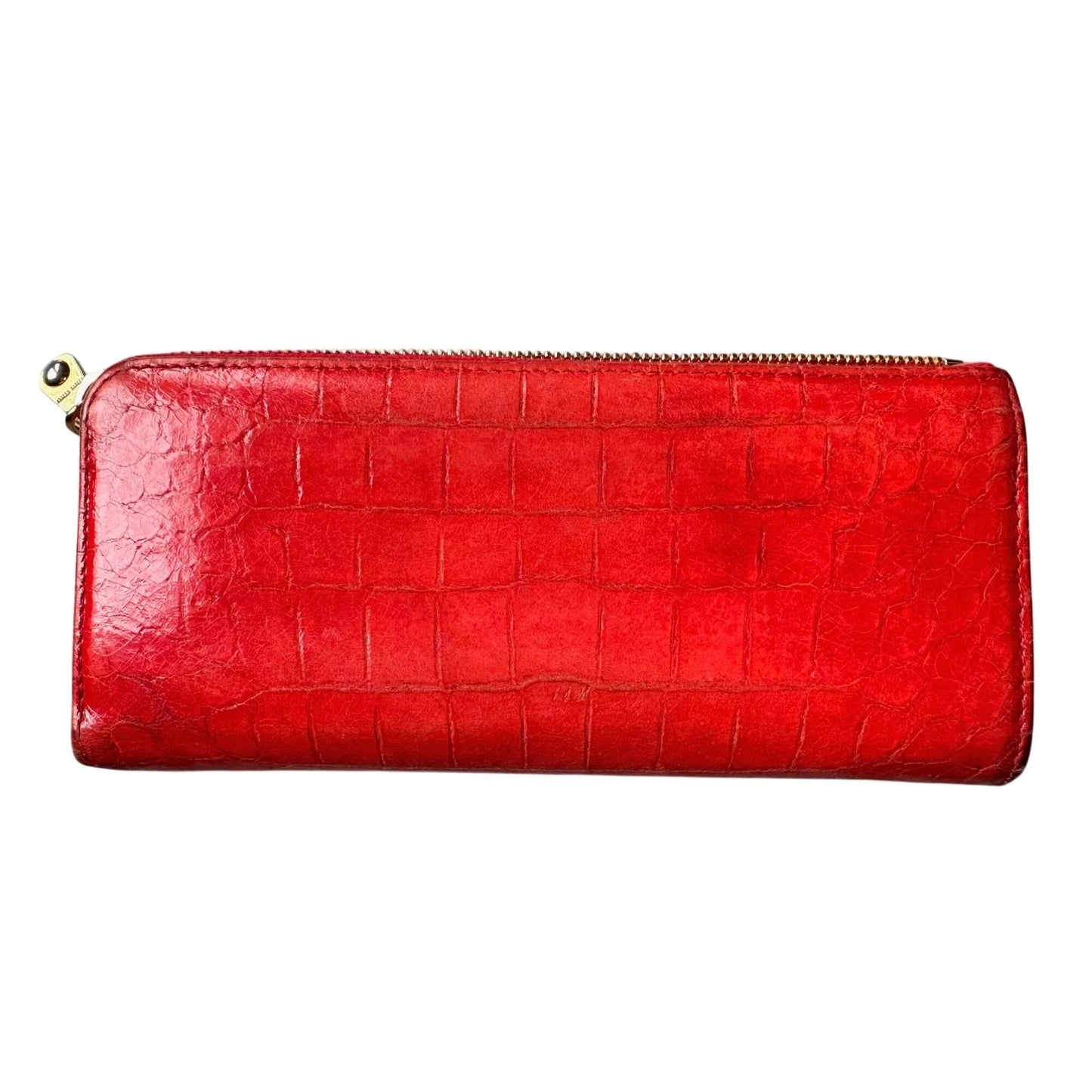 Miu Miu Red Croc Embossed Leather Zip Around Wallet with Original Box - Miu Miu - Designer wallet - A+ Stuff