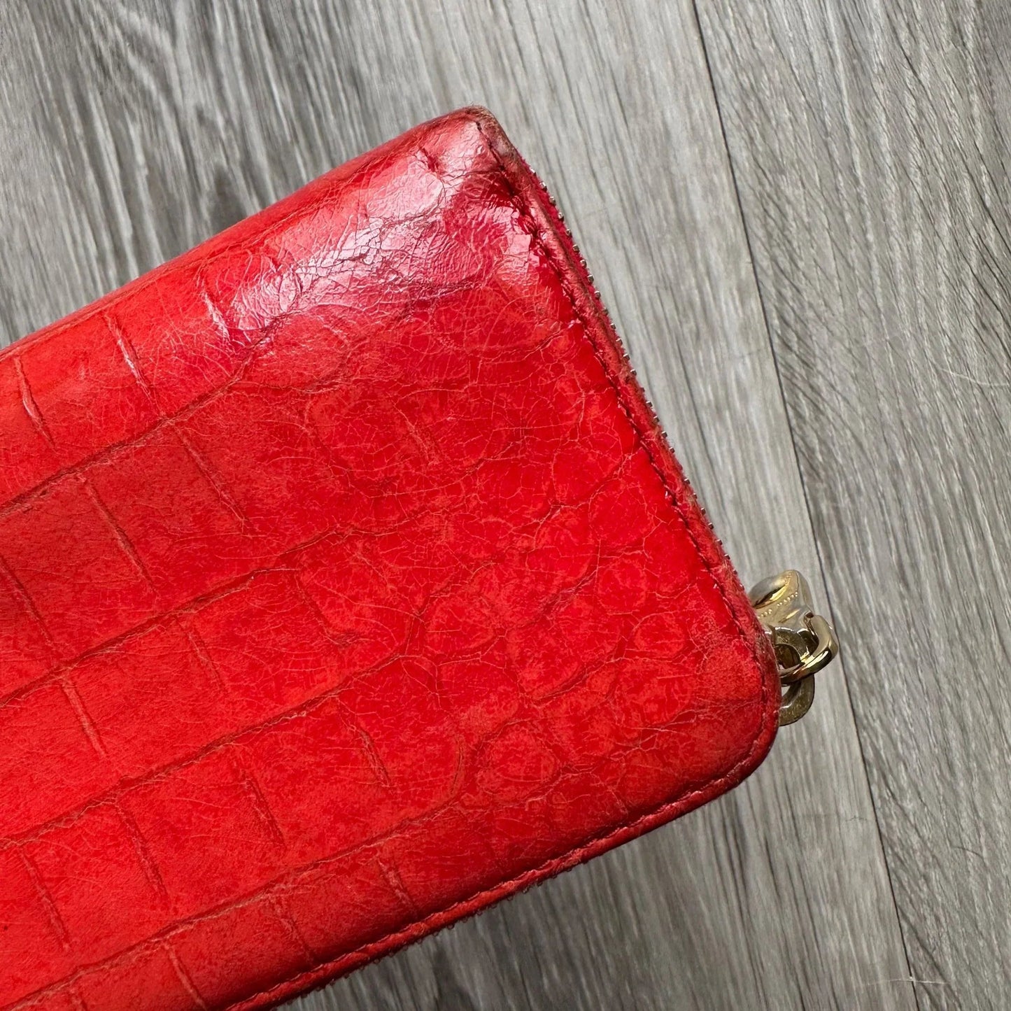 Miu Miu Red Croc Embossed Leather Zip Around Wallet with Original Box - Miu Miu - Designer wallet - A+ Stuff