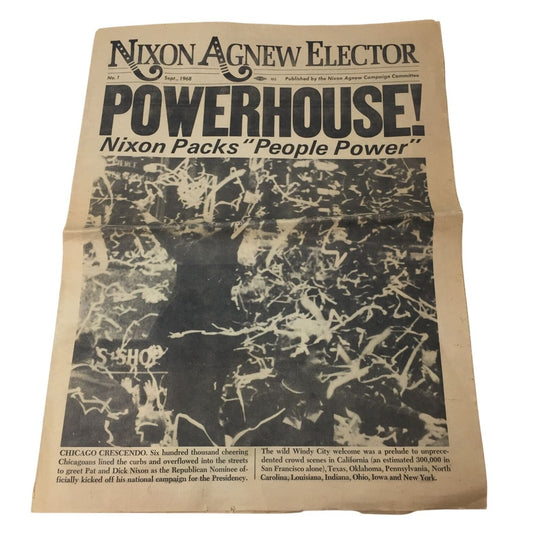 Vintage ''Nixon Agnew Elector'' Newspaper Sept 1968 No. 1