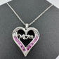 Pink Sapphire 'MOM' Heart Necklace with Diamond Accent