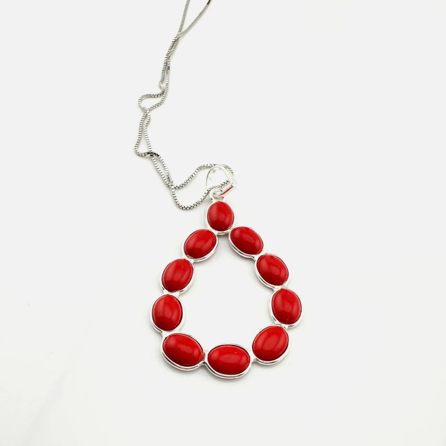Modern 8.5 ct Red Coral Bold Teardrop Pendant - 24" Sterling Silver Chain - Jewelry - A+ Stuff