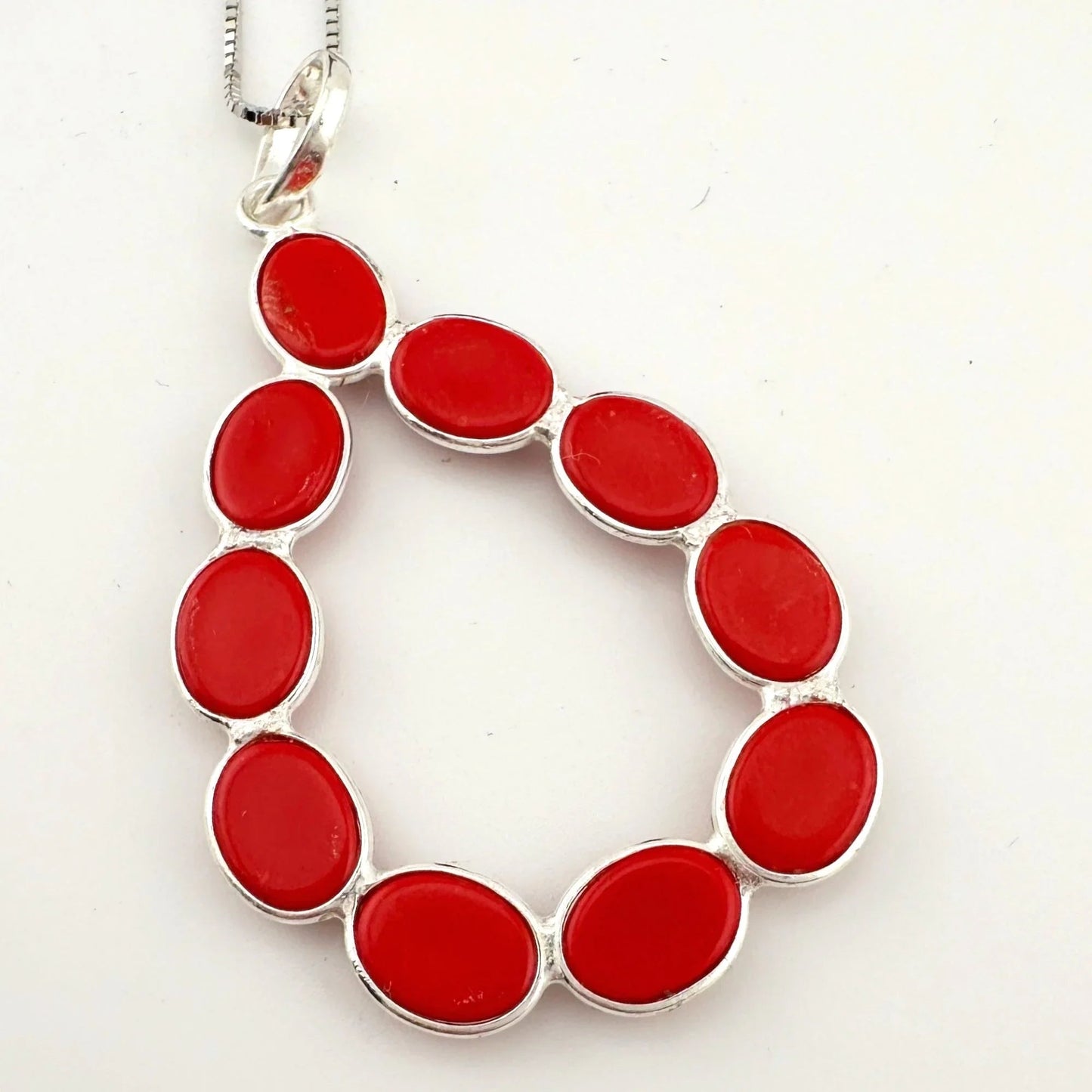 Modern 8.5 ct Red Coral Bold Teardrop Pendant - 24" Sterling Silver Chain - Jewelry - A+ Stuff