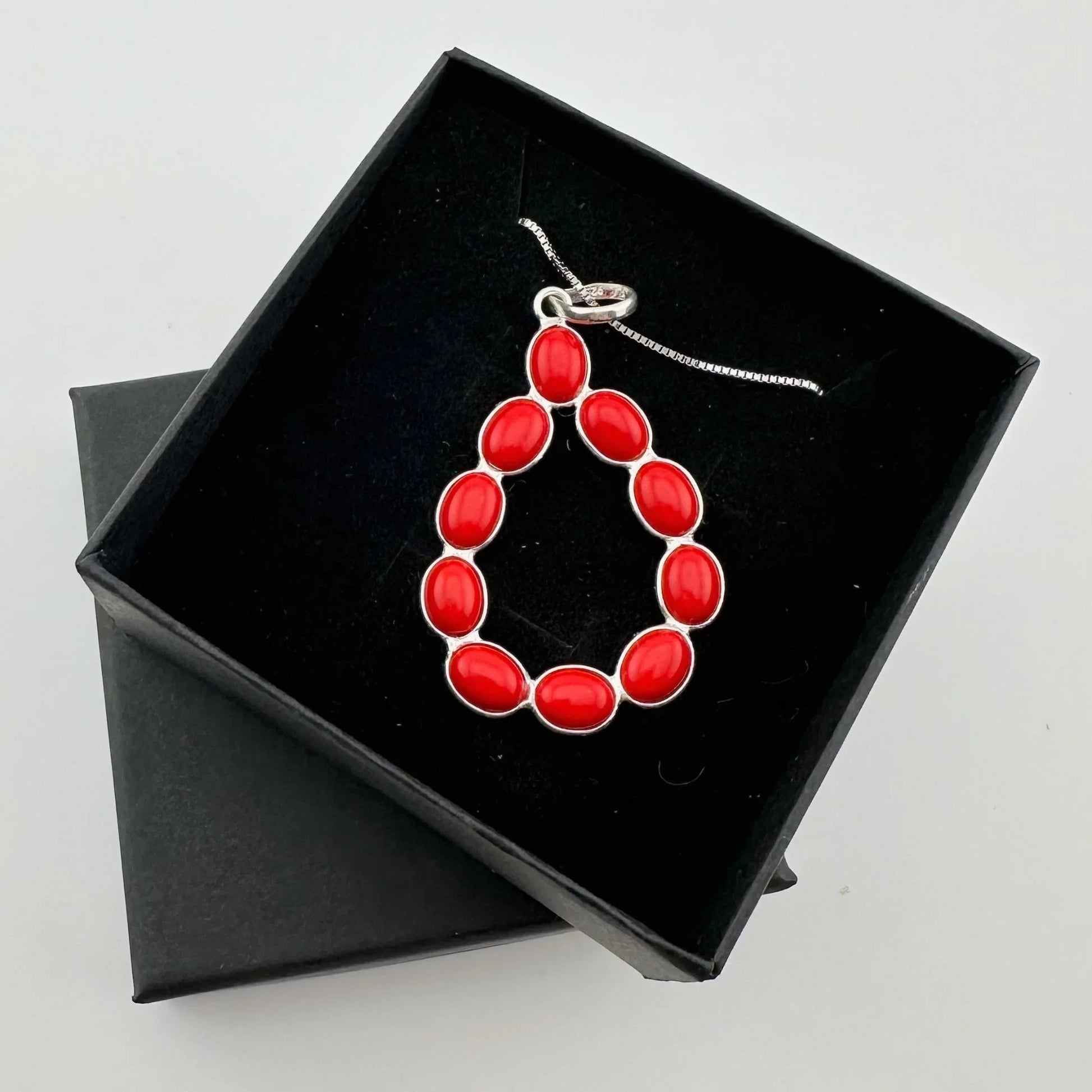 Modern 8.5 ct Red Coral Bold Teardrop Pendant - 24" Sterling Silver Chain - Jewelry - A+ Stuff