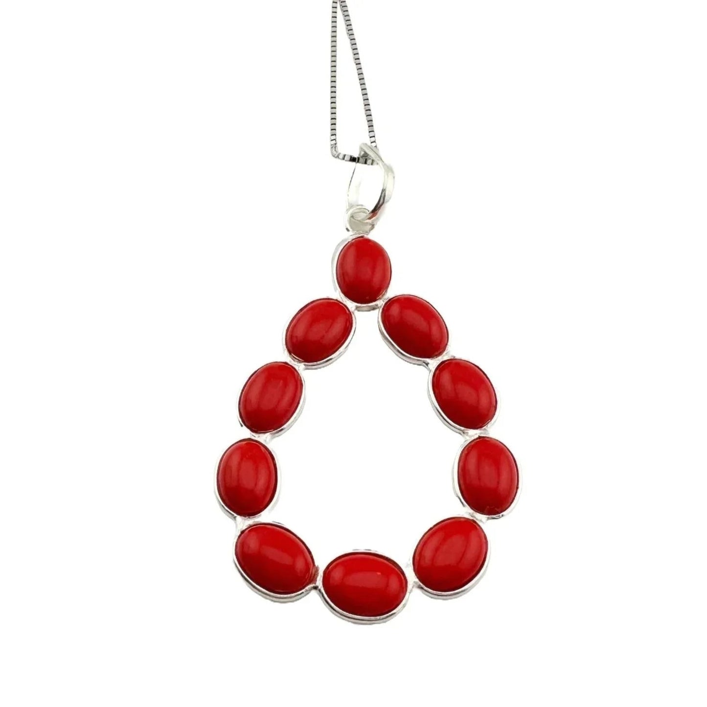 Modern 8.5 ct Red Coral Bold Teardrop Pendant - 24" Sterling Silver Chain - Jewelry - A+ Stuff
