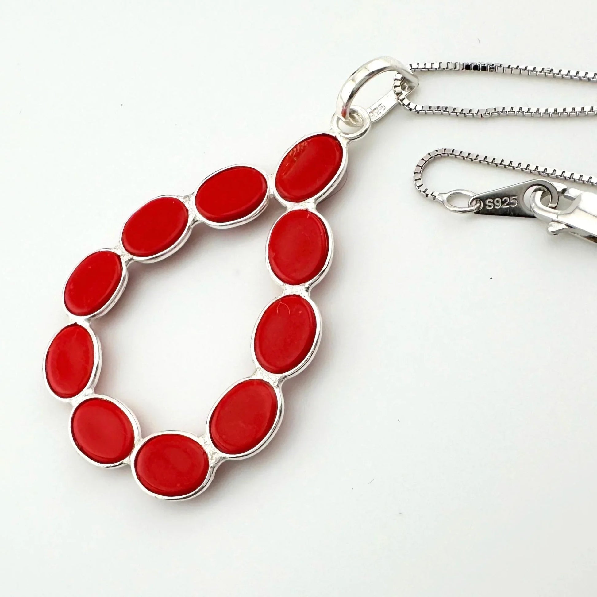 Modern 8.5 ct Red Coral Bold Teardrop Pendant - 24" Sterling Silver Chain - Jewelry - A+ Stuff