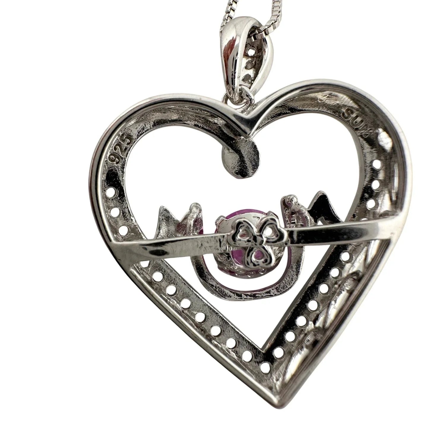 "Mom" Dancing Heart Necklace with Lab Created Pink & White Sapphires - Unbranded - Necklace with Pendant - A+ Stuff