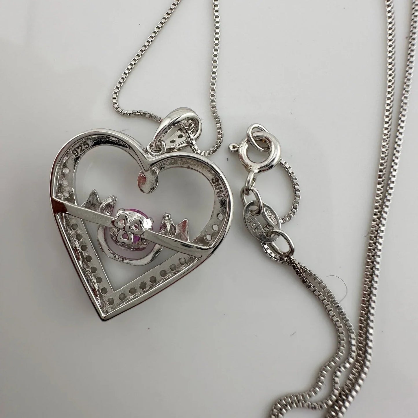 "Mom" Dancing Heart Necklace with Lab Created Pink & White Sapphires - Unbranded - Necklace with Pendant - A+ Stuff