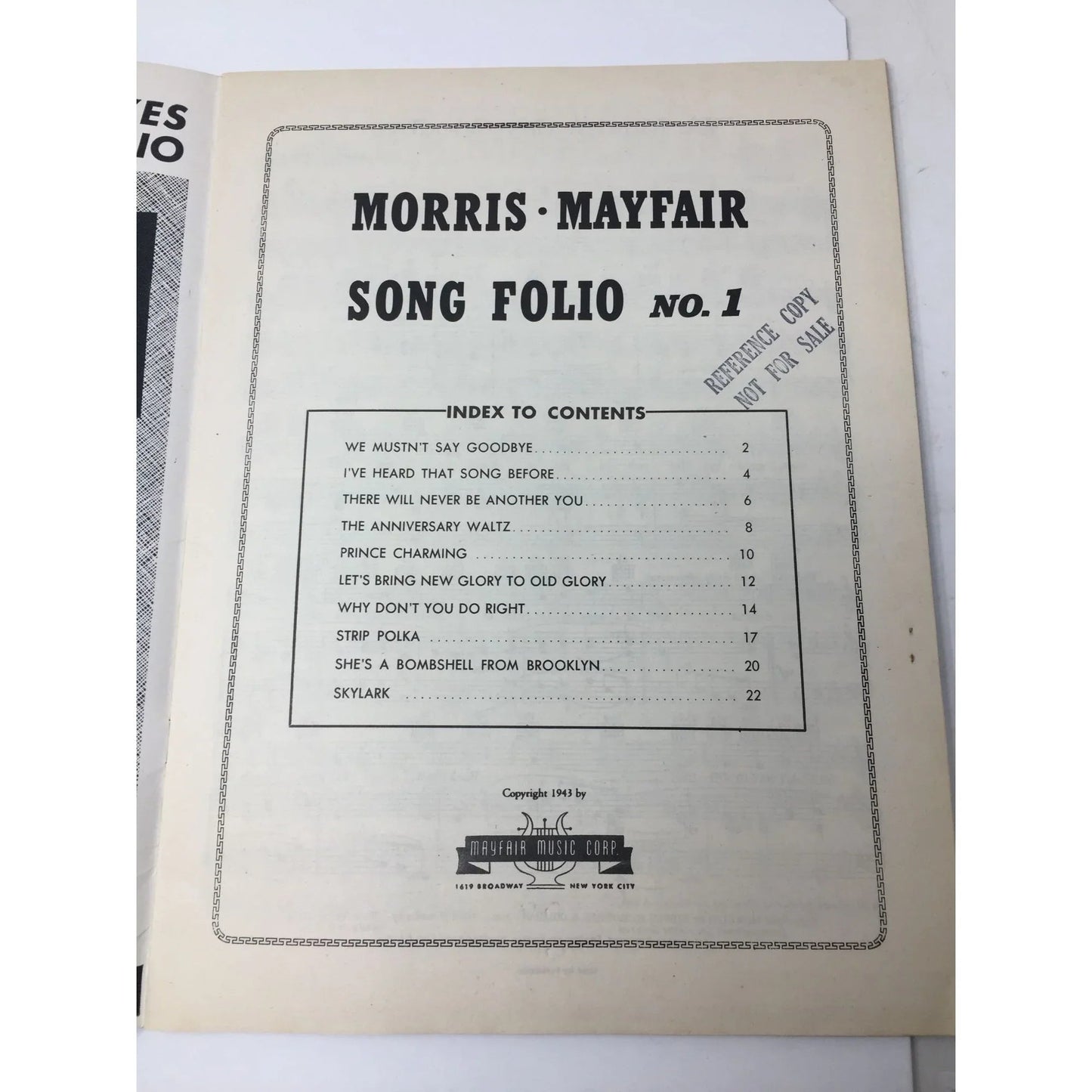 Morris Mayfair Song Folio No 1 Vintage Sheet Music - A+ Stuff - SHEET MUSIC - A+ Stuff