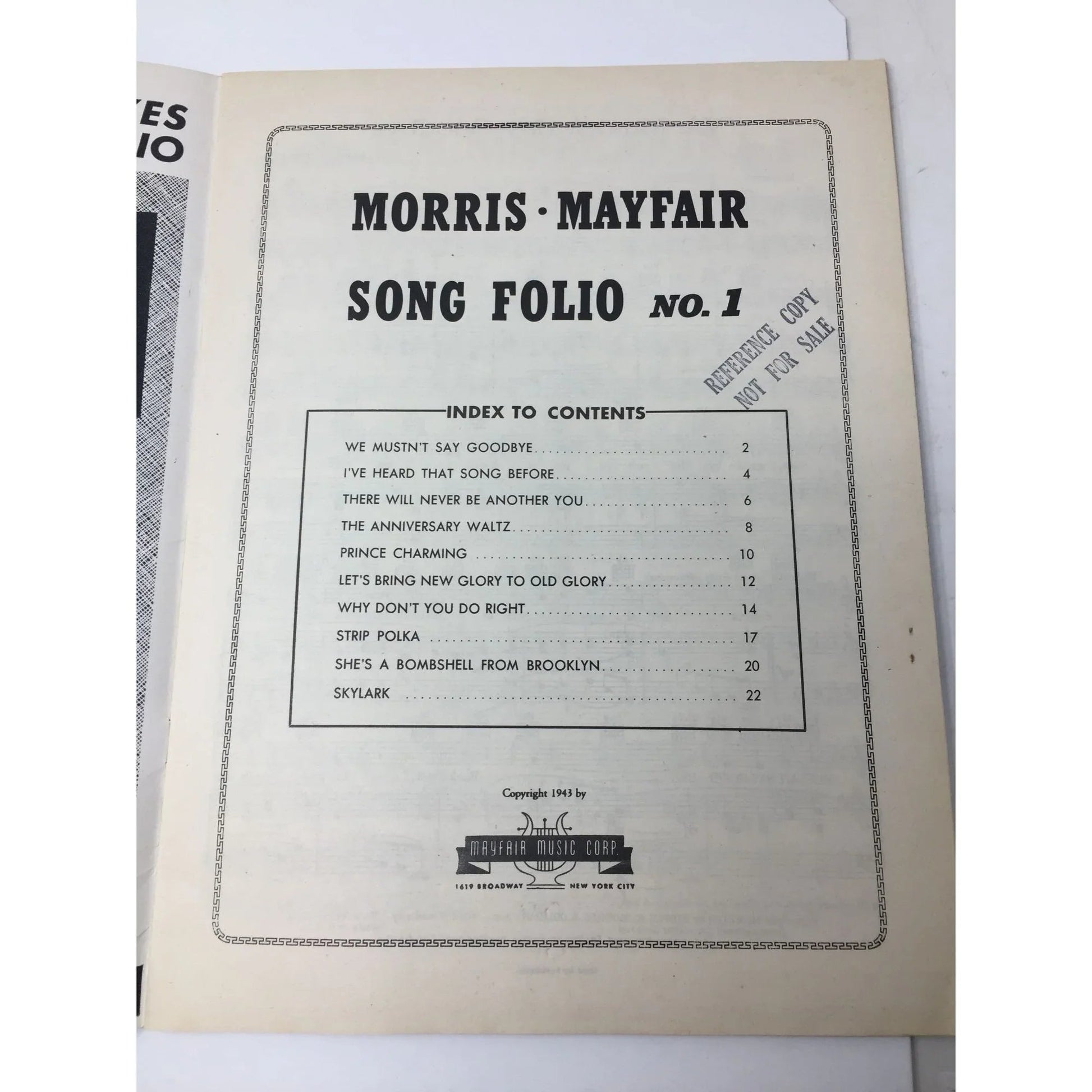 Morris Mayfair Song Folio No 1 Vintage Sheet Music - A+ Stuff - SHEET MUSIC - A+ Stuff
