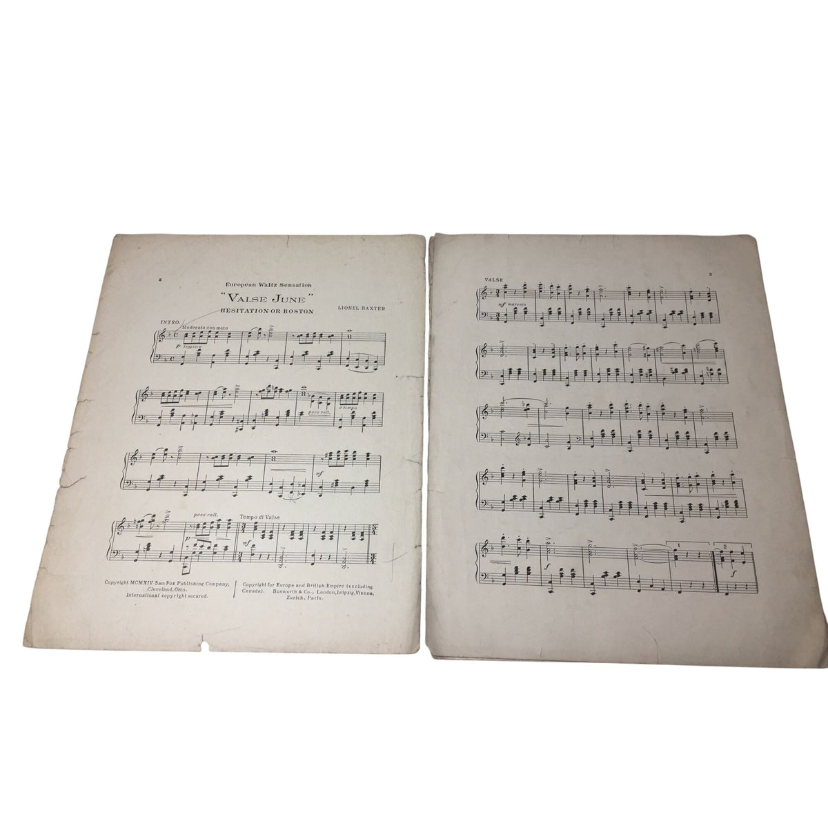 Vintage 1914 sheet music for "Valse June – Hesitation or Boston" unbranded  A+ Stuff Sheet Music