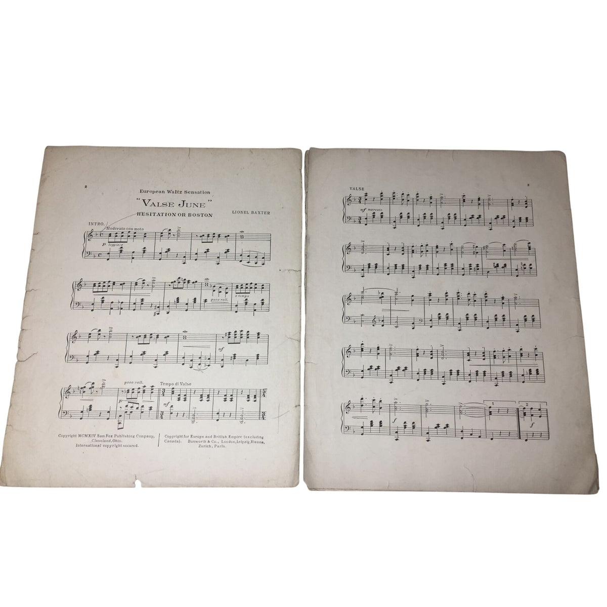 Vintage 1914 sheet music for "Valse June – Hesitation or Boston" unbranded  A+ Stuff Sheet Music