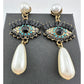 Evil Eye Rhinestone Pearl Drop Dangle Earrings