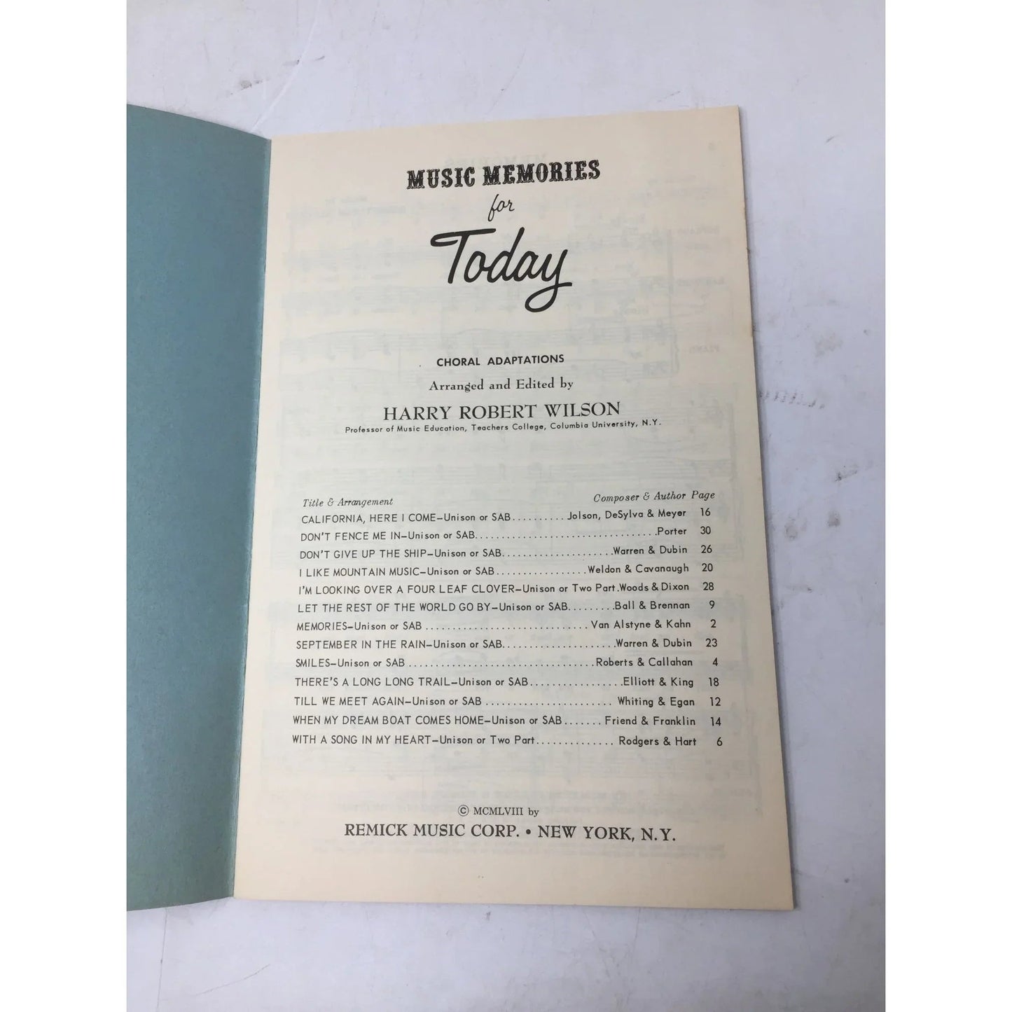 Music Memories for Today Choral adaptions by Harry Robert Wilson - A+ Stuff - SHEET MUSIC - A+ Stuff