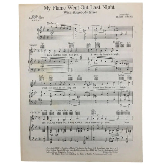 ''My Flame Went Out Last night (With Somebody Else)'' - A+ Stuff - SHEET MUSIC - A+ Stuff