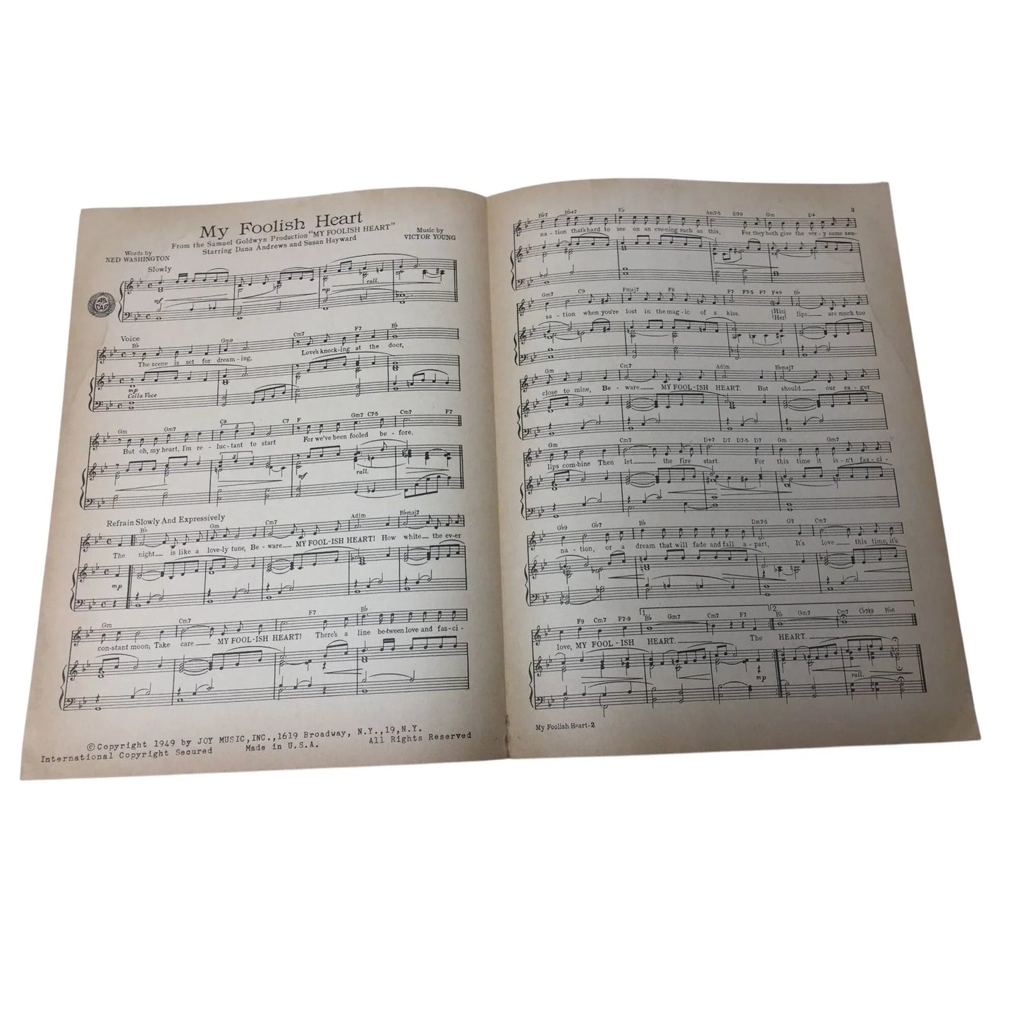 ''MY FOOLISH HEART'' VINTAGE SHEET MUSIC - A+ Stuff - SHEET MUSIC - A+ Stuff