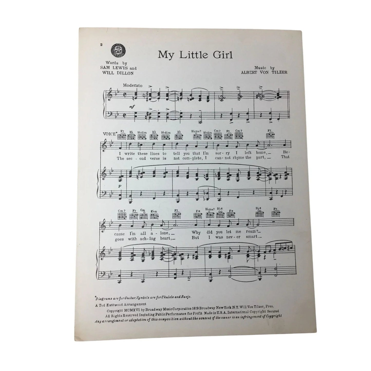 ''My Little Girl'' by Sam Lewis, Will Dillon, and Albert Von Tilzer - A+ Stuff - SHEET MUSIC - A+ Stuff