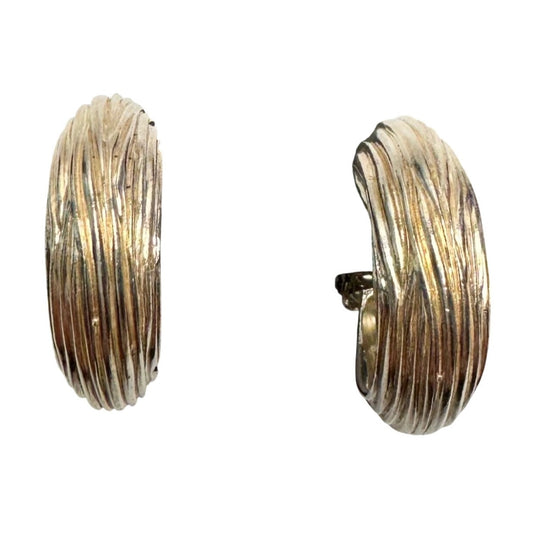 Vintage Yves Saint Laurent Signed 925 Sterling Silver Modernist Ribbed "Shrimp" Clip On Hoop Earrings Yves Saint Laurent (YSL)  A+ Stuff Earrings