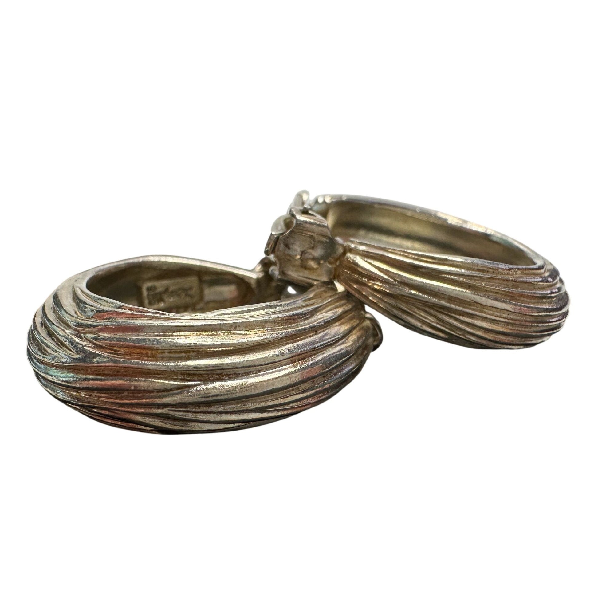 Vintage Yves Saint Laurent Signed 925 Sterling Silver Modernist Ribbed "Shrimp" Clip On Hoop Earrings Yves Saint Laurent (YSL)  A+ Stuff Earrings