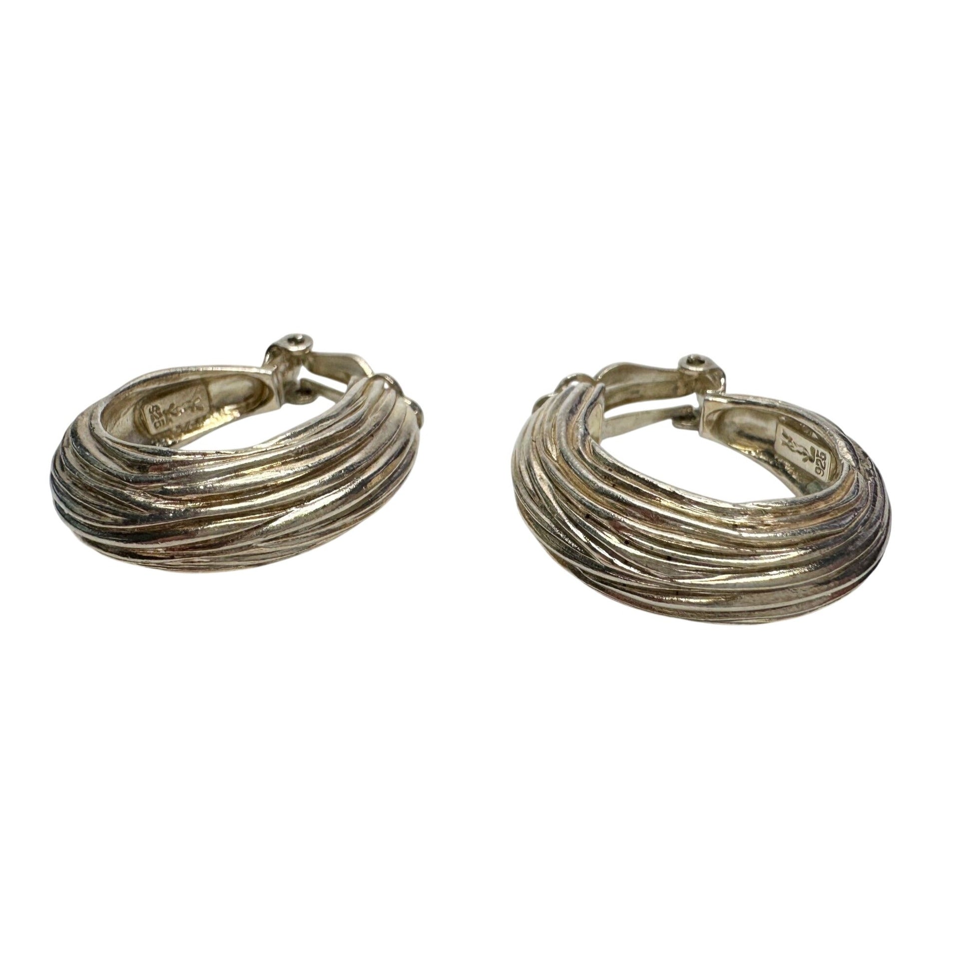 Vintage Yves Saint Laurent Signed 925 Sterling Silver Modernist Ribbed "Shrimp" Clip On Hoop Earrings Yves Saint Laurent (YSL)  A+ Stuff Earrings