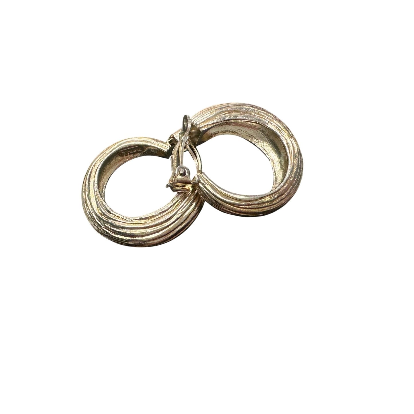 Vintage Yves Saint Laurent Signed 925 Sterling Silver Modernist Ribbed "Shrimp" Clip On Hoop Earrings Yves Saint Laurent (YSL)  A+ Stuff Earrings