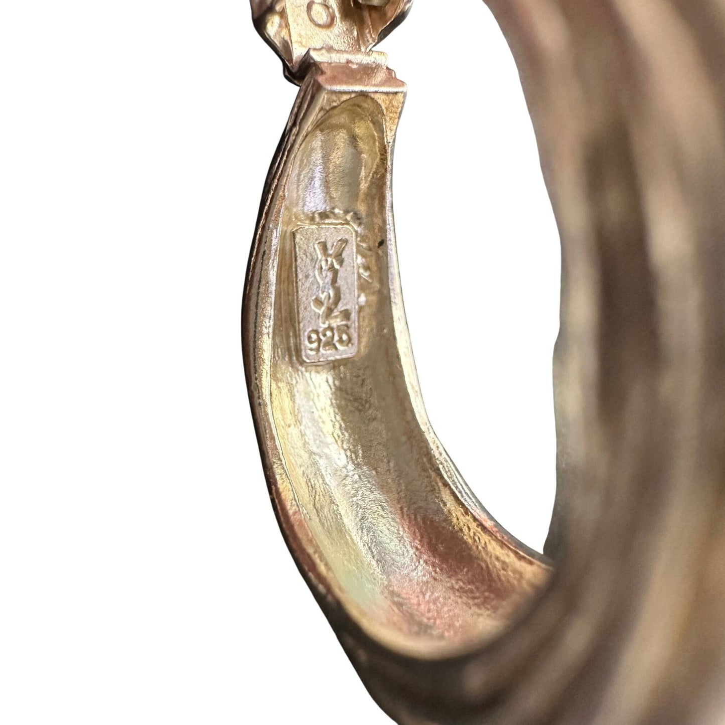 Vintage Yves Saint Laurent Signed 925 Sterling Silver Modernist Ribbed "Shrimp" Clip On Hoop Earrings Yves Saint Laurent (YSL)  A+ Stuff Earrings