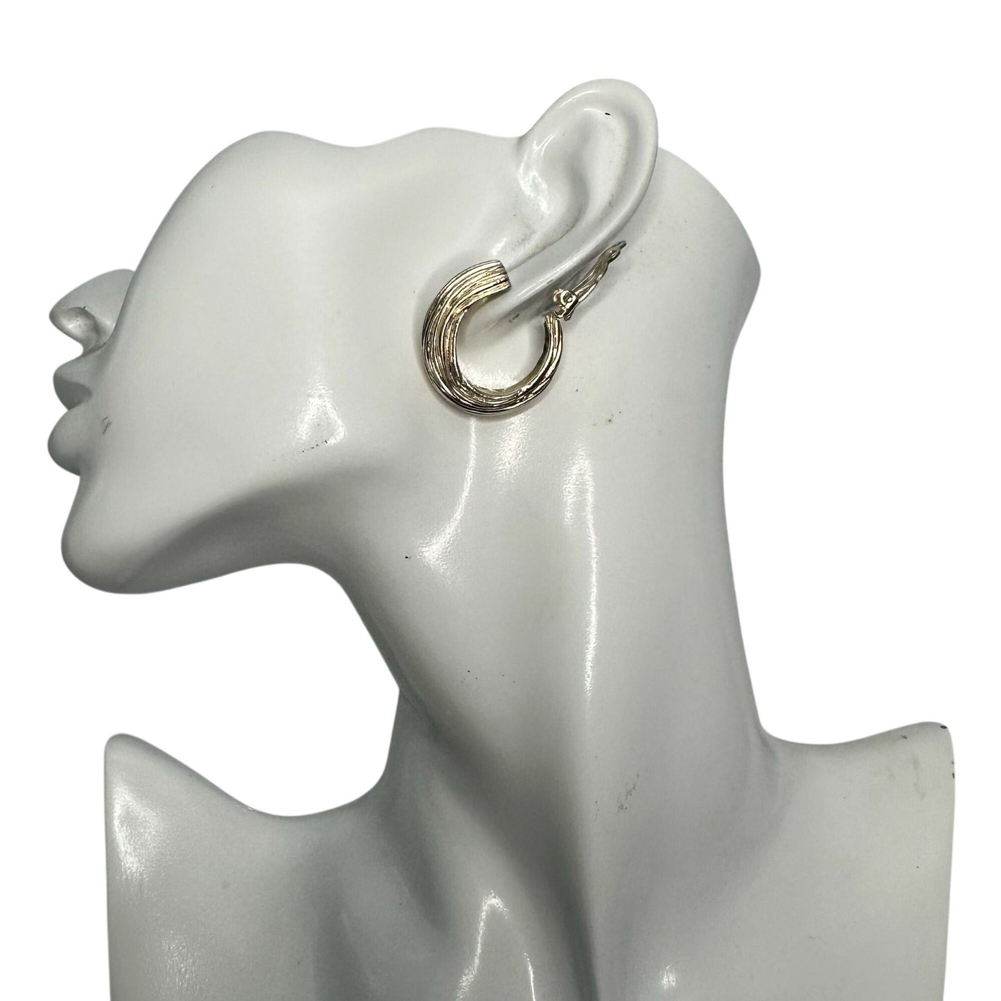 Vintage Yves Saint Laurent Signed 925 Sterling Silver Modernist Ribbed "Shrimp" Clip On Hoop Earrings Yves Saint Laurent (YSL)  A+ Stuff Earrings
