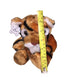 Plush tiger toy with tape measure showing height, stuffed animal, Russ tag visible