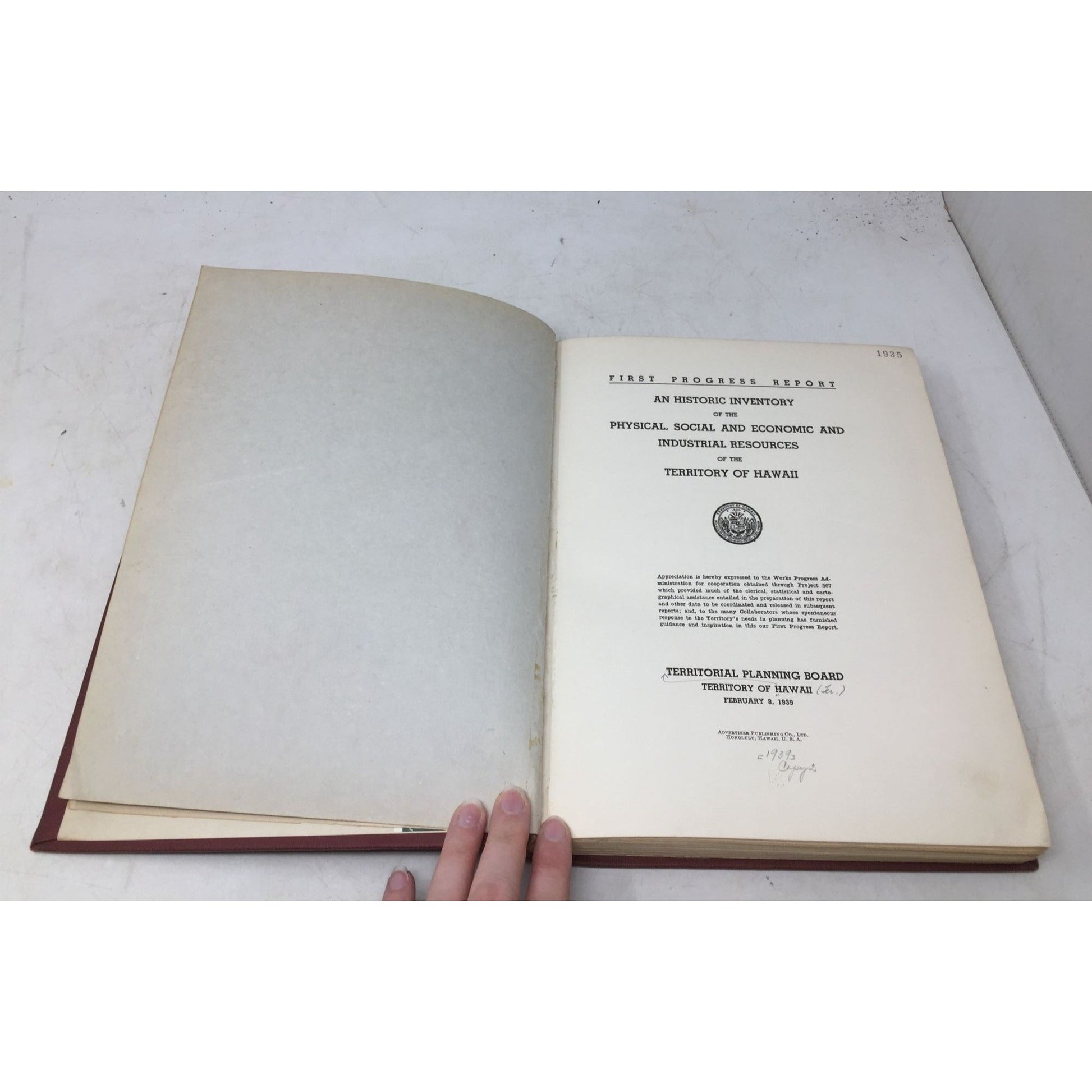 Vintage Copy of the Hawaii Territorial Planning Board First Progress Report Unbranded  A+ Stuff books