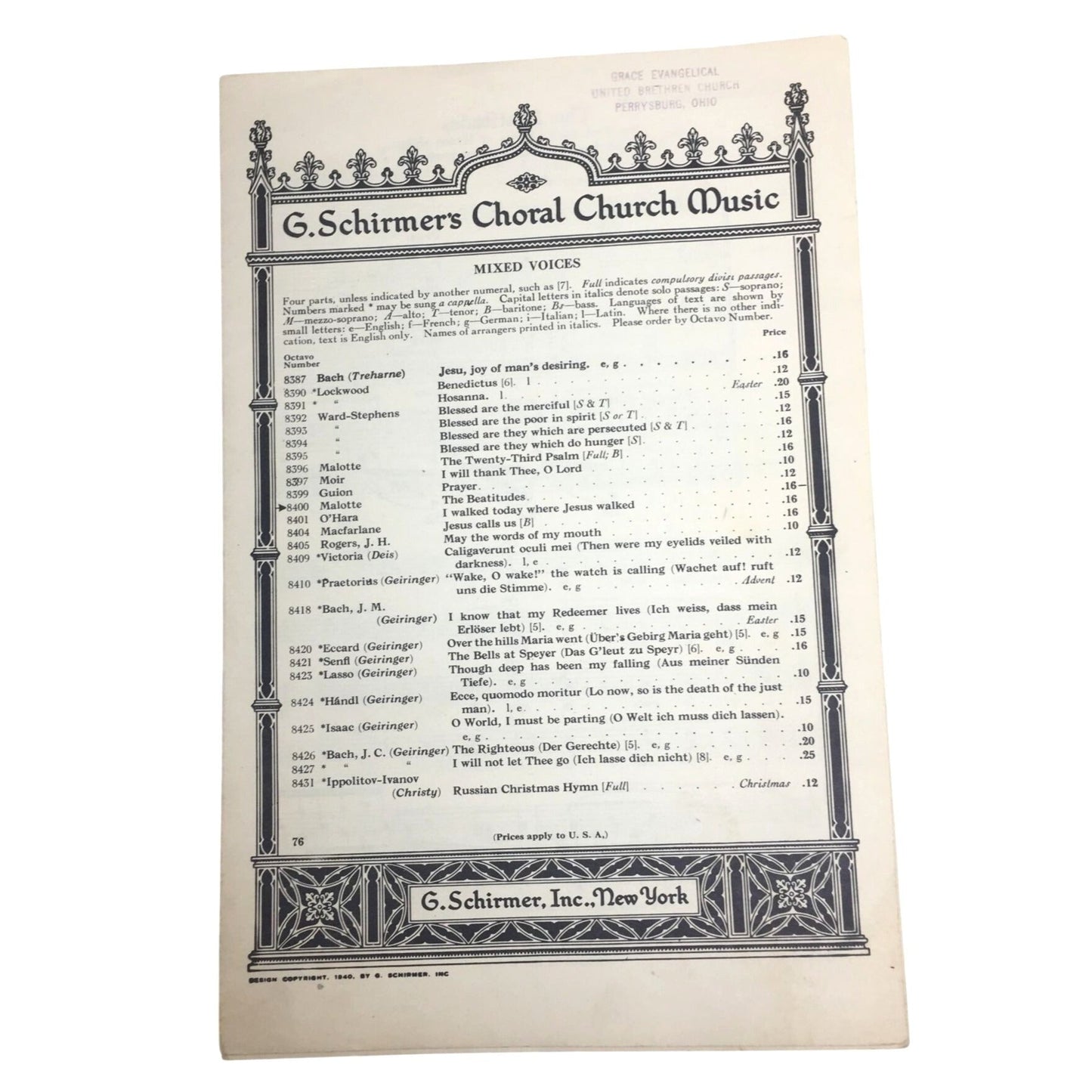 Catalog Page for G. Schirmer’s Choral Church Music A+ Stuff  A+ Stuff SHEET MUSIC