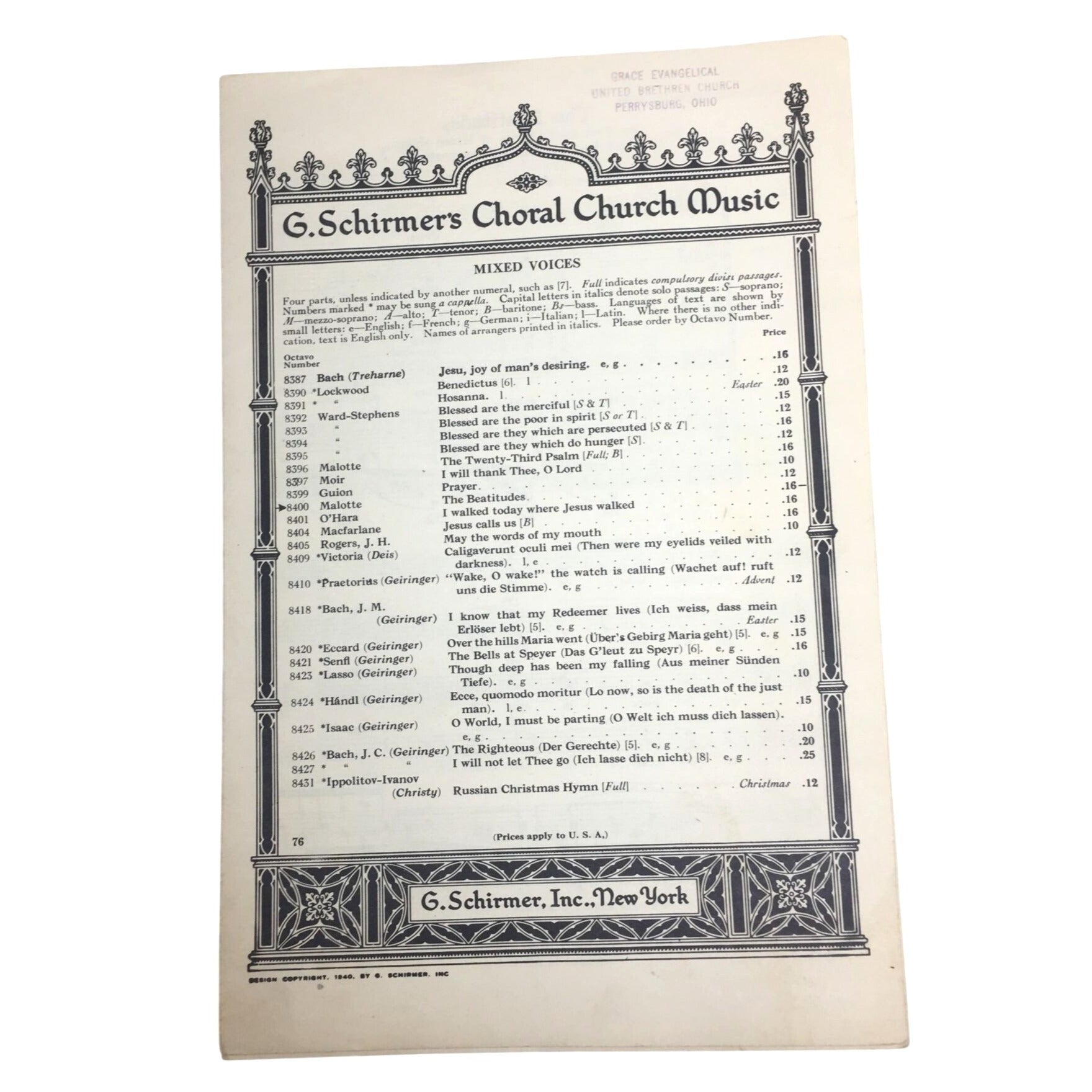 Catalog Page for G. Schirmer’s Choral Church Music A+ Stuff  A+ Stuff SHEET MUSIC