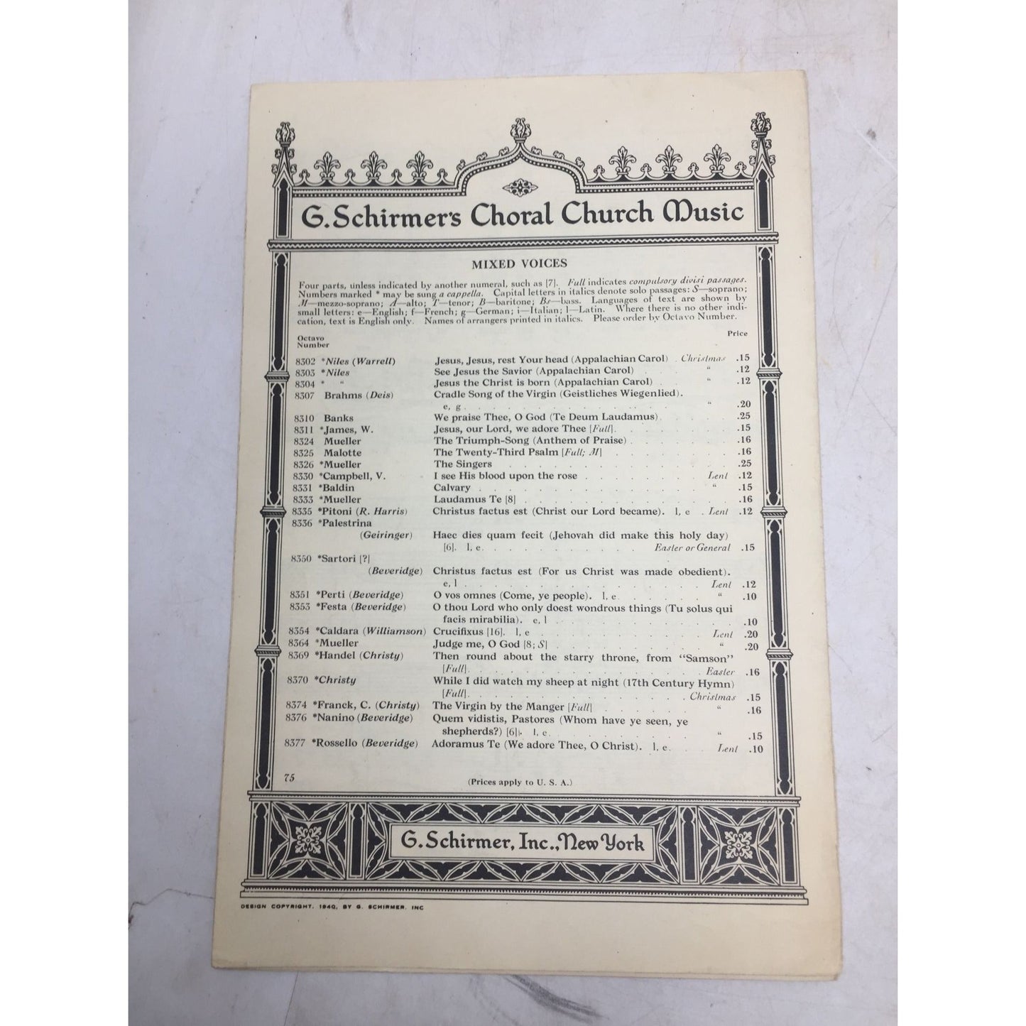 Catalog Page for G. Schirmer’s Choral Church Music A+ Stuff  A+ Stuff SHEET MUSIC