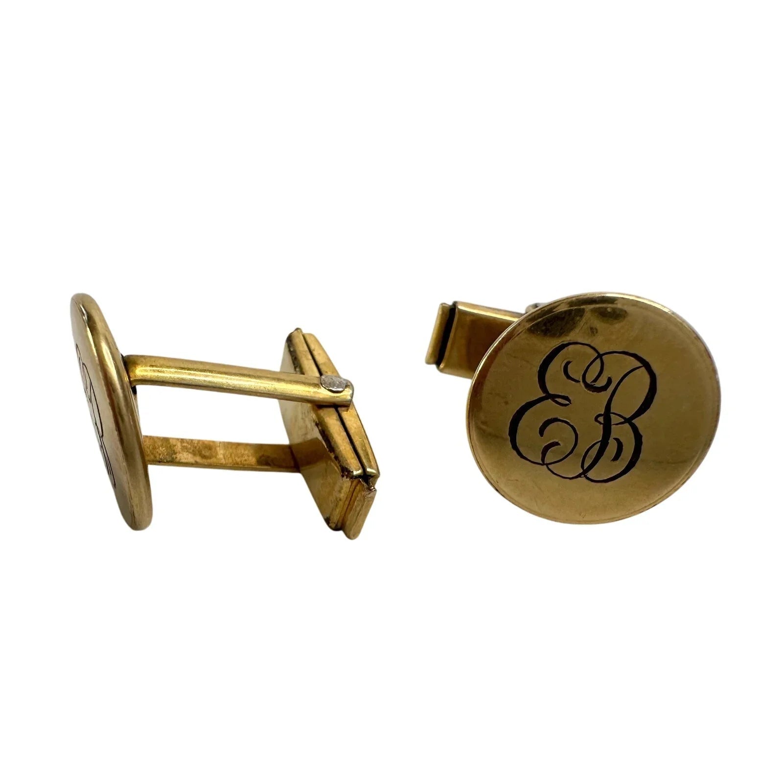 Nanasi 12kt Gold Filled Men's Cufflinks - Script EB Initials etched on front - Nanasi - Cufflinks - A+ Stuff