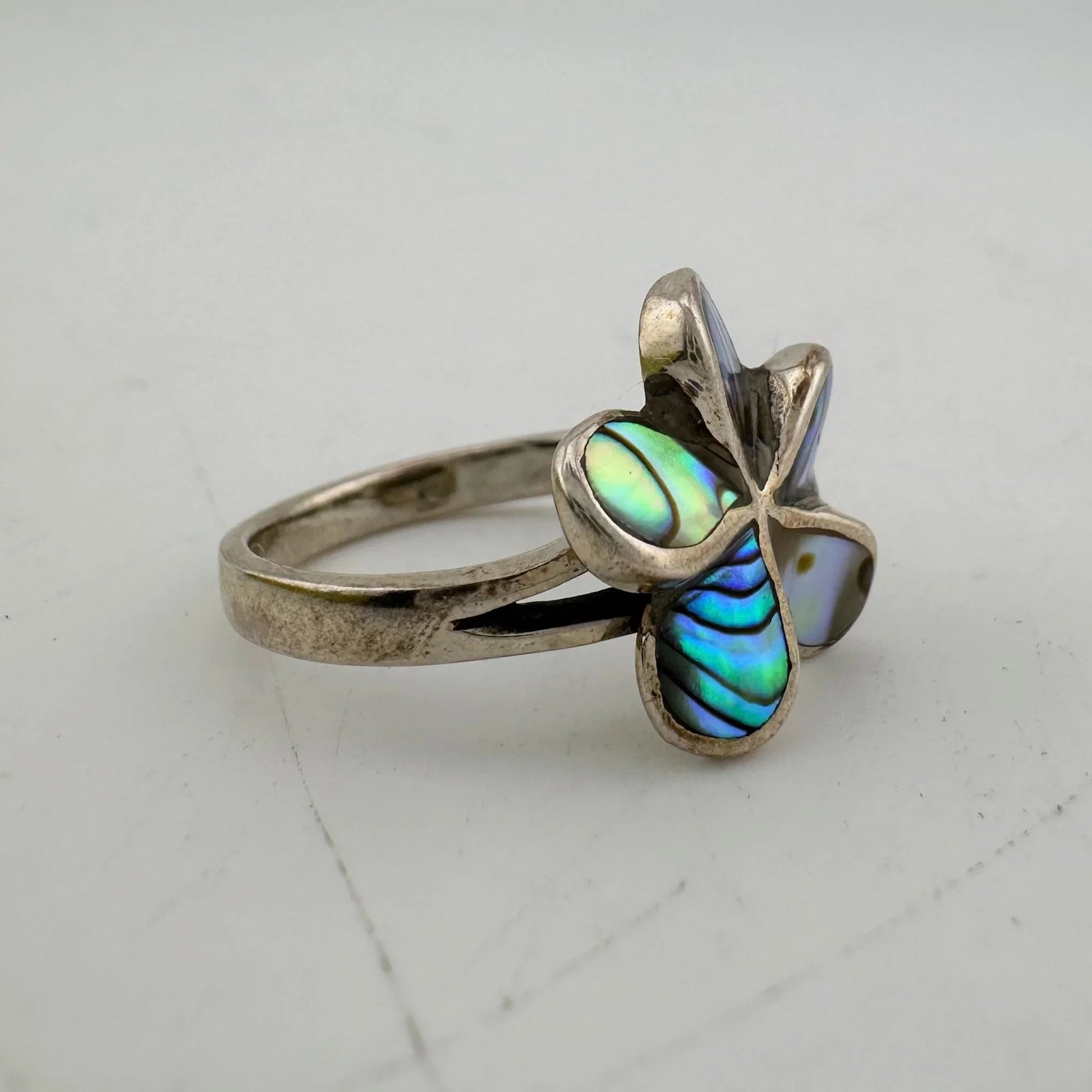 Natural Abalone Flower Ring in Sterling Silver Size 9.75 - A+ Stuff