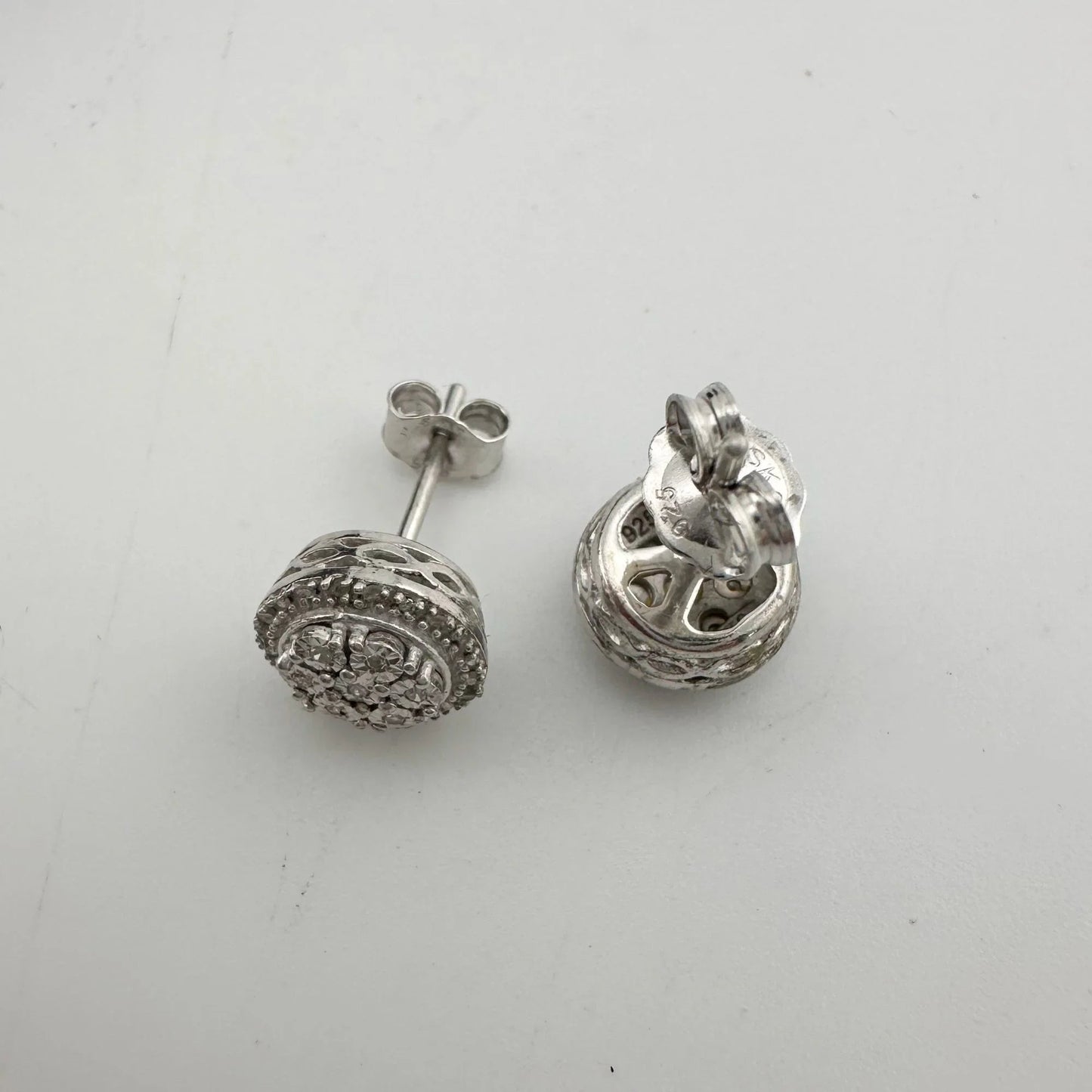 Natural Diamond Halo Stud Earrings in Sterling Silver - A+ Stuff