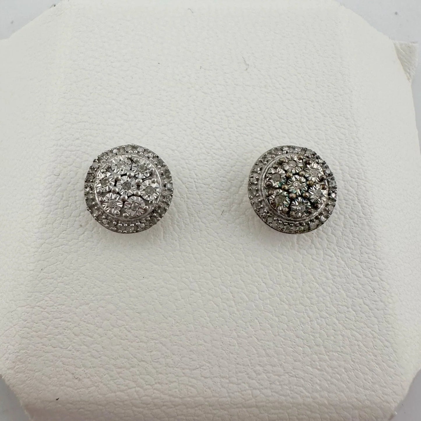 Natural Diamond Halo Stud Earrings in Sterling Silver - A+ Stuff