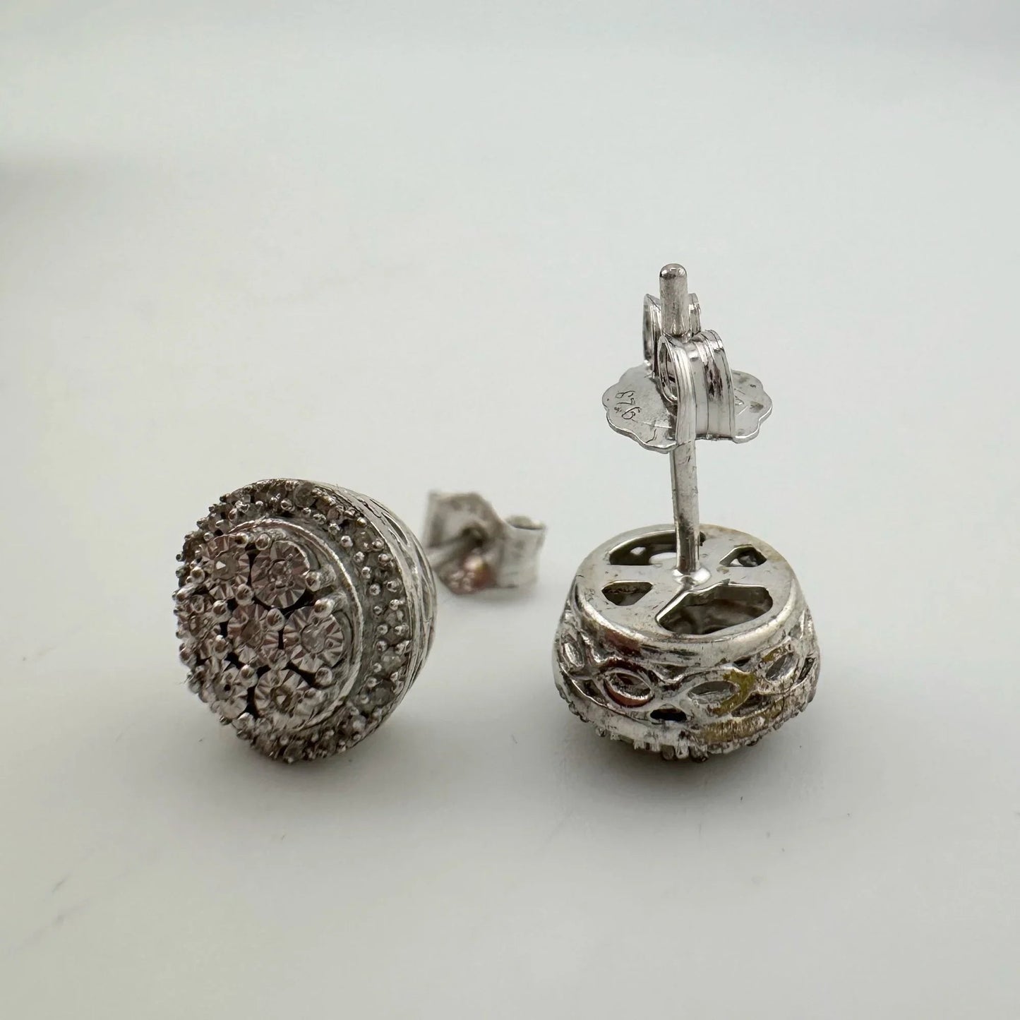 Natural Diamond Halo Stud Earrings in Sterling Silver - A+ Stuff