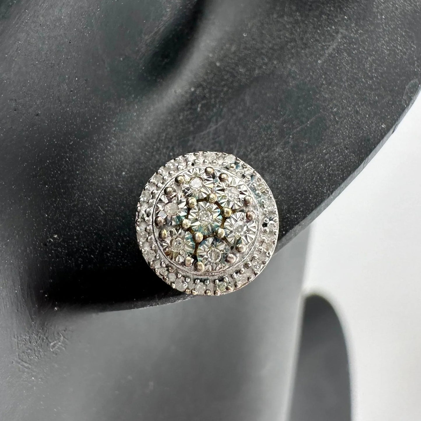 Natural Diamond Halo Stud Earrings in Sterling Silver - A+ Stuff