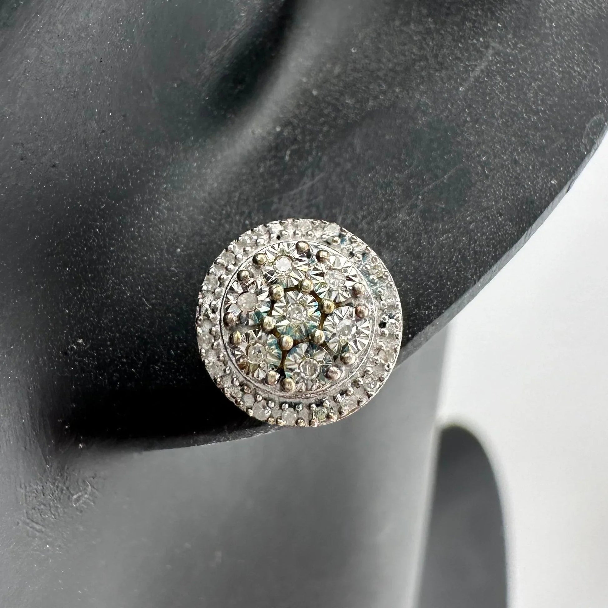 Natural Diamond Halo Stud Earrings in Sterling Silver - A+ Stuff