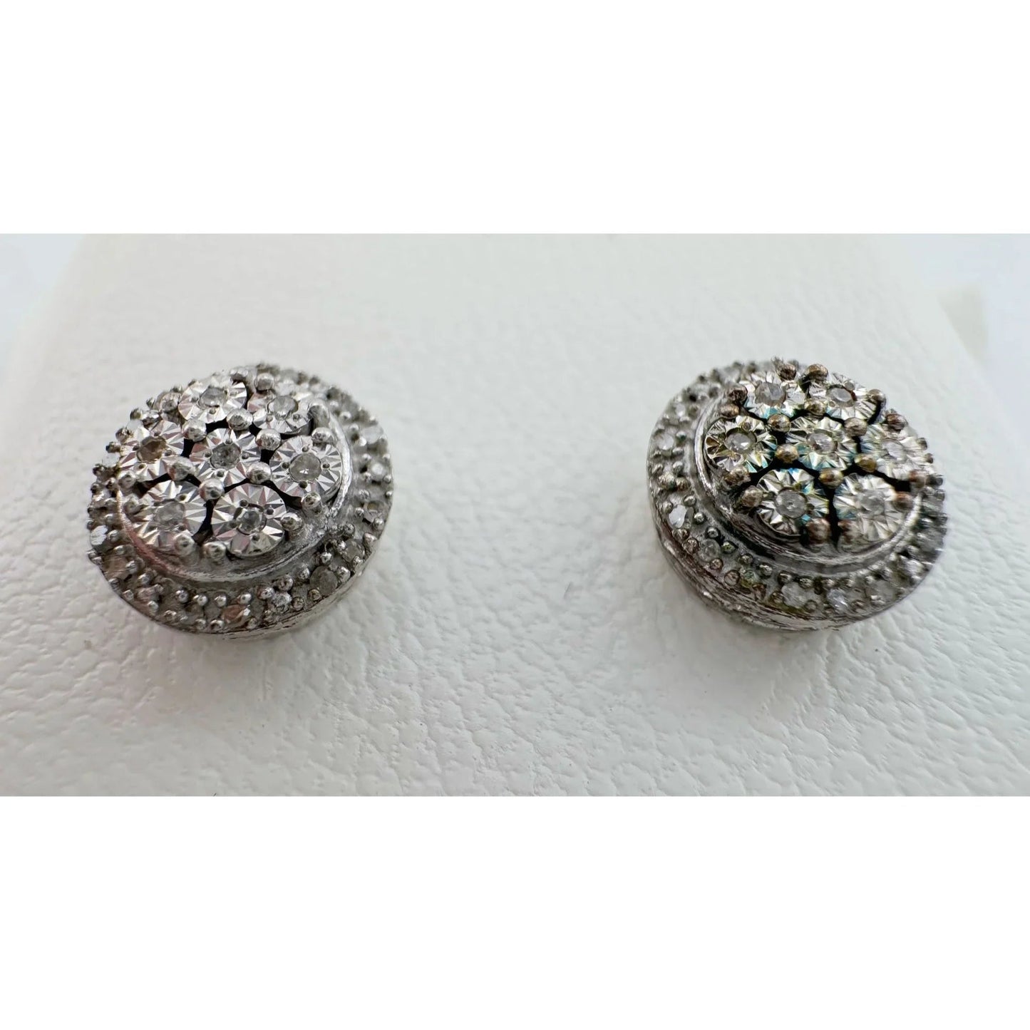 Natural Diamond Halo Stud Earrings in Sterling Silver - A+ Stuff