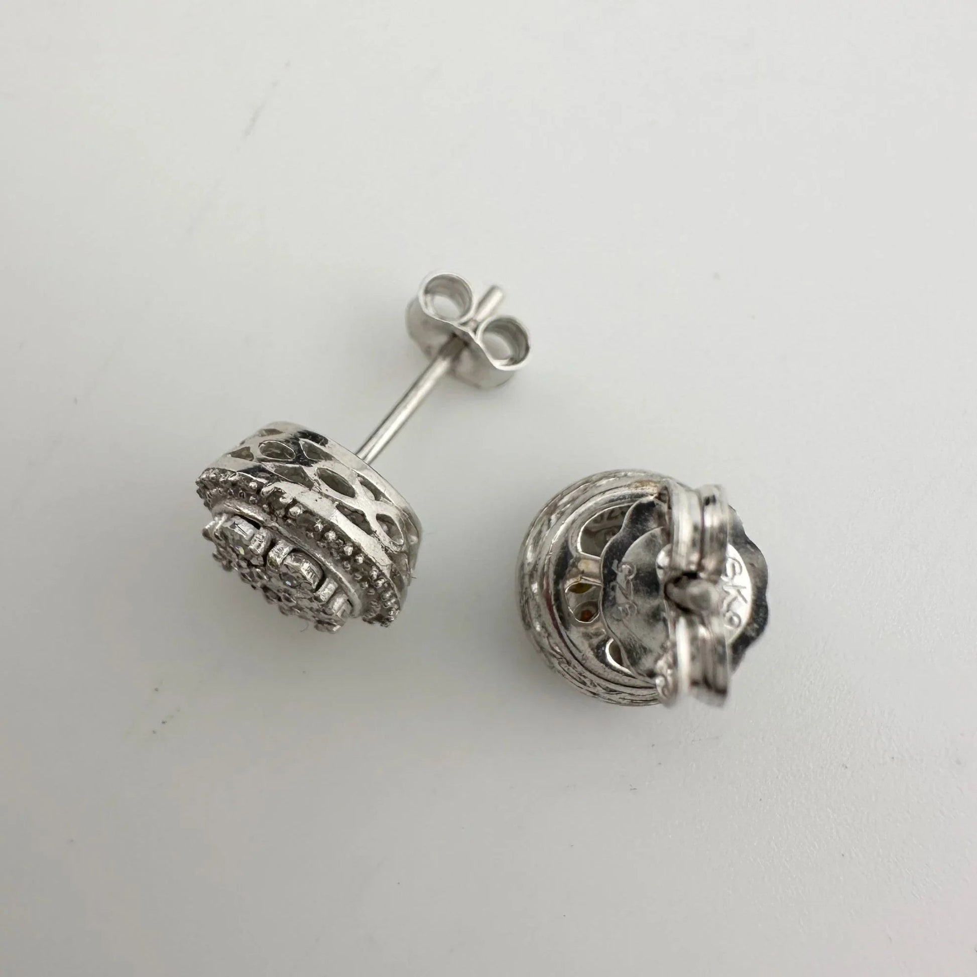 Natural Diamond Halo Stud Earrings in Sterling Silver - A+ Stuff